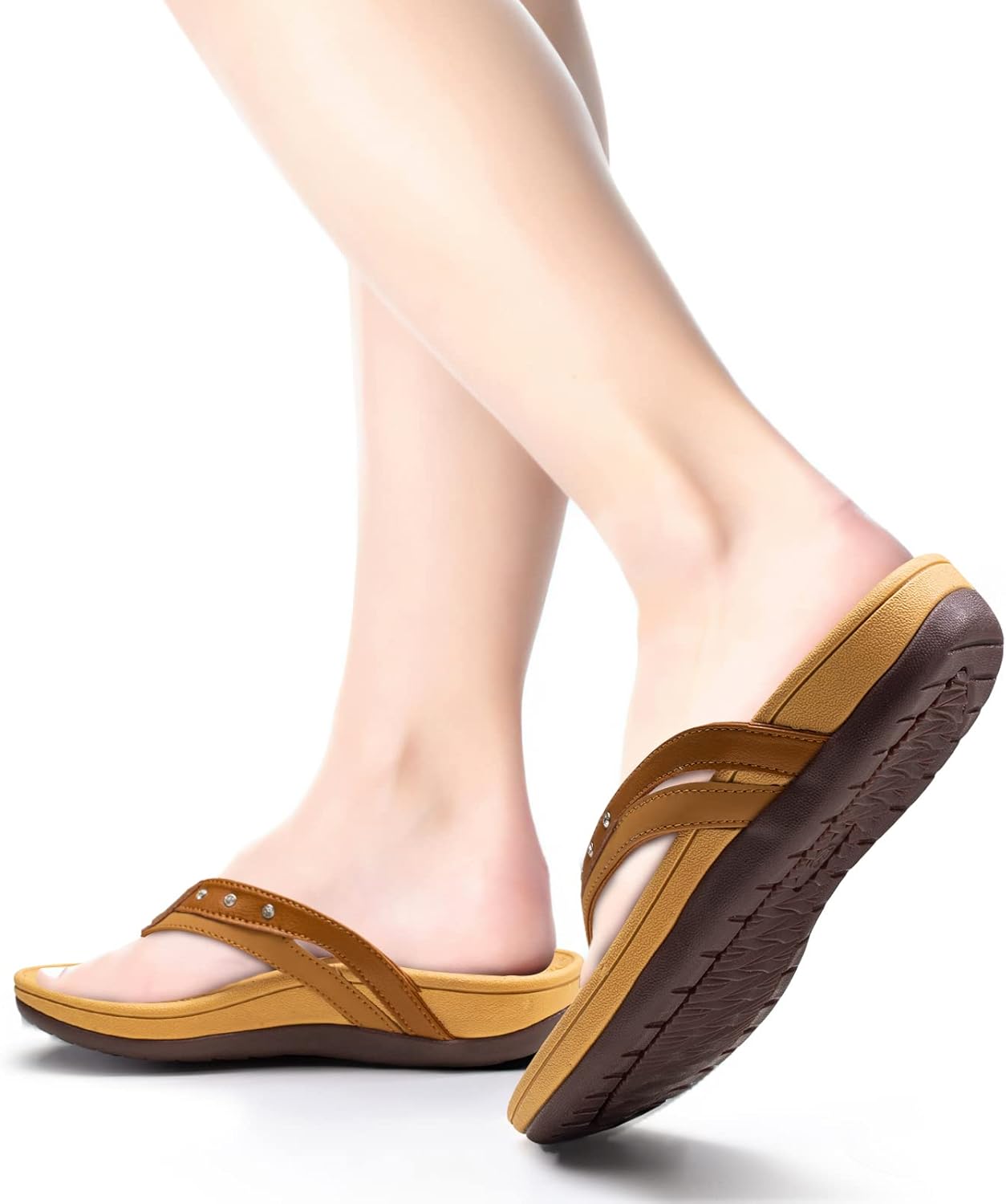 HAOLIRA Womens Arch Support Dressy Flip Flops Comfortable Orthotic Slippers for Plantar Fasciitis Thong Sandals Walking Indoor Outdoor Summer Beach (Brown 42/US 10) - Image 5