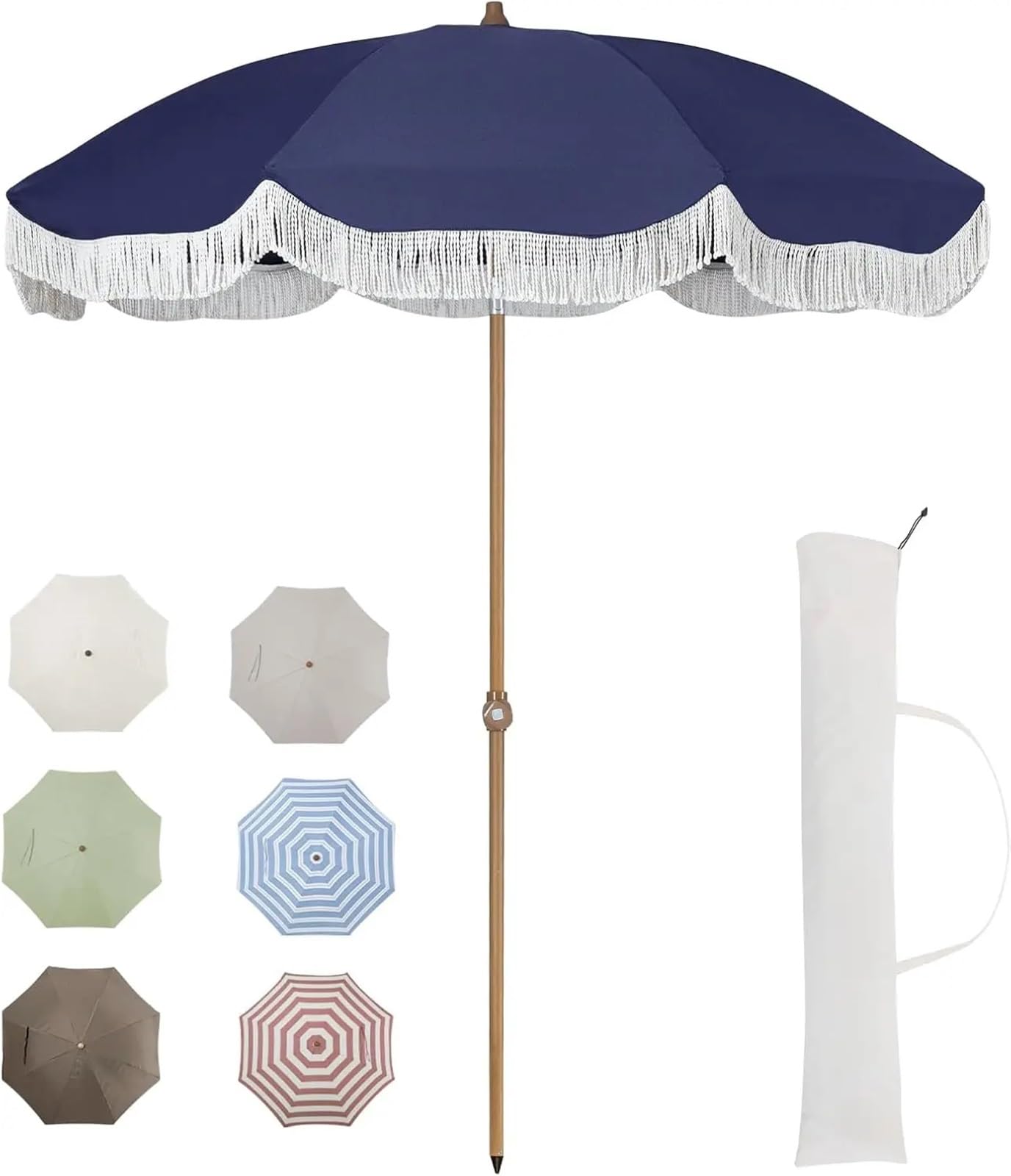 Sombrilla Con Flecos, Sombrilla Terraza Exterior Sombrilla de patio exterior de 2,13 m con bolsa de transporte, sombrilla de playa con flecos | Sombrilla vintage con borlas, mástil de acero de primera
