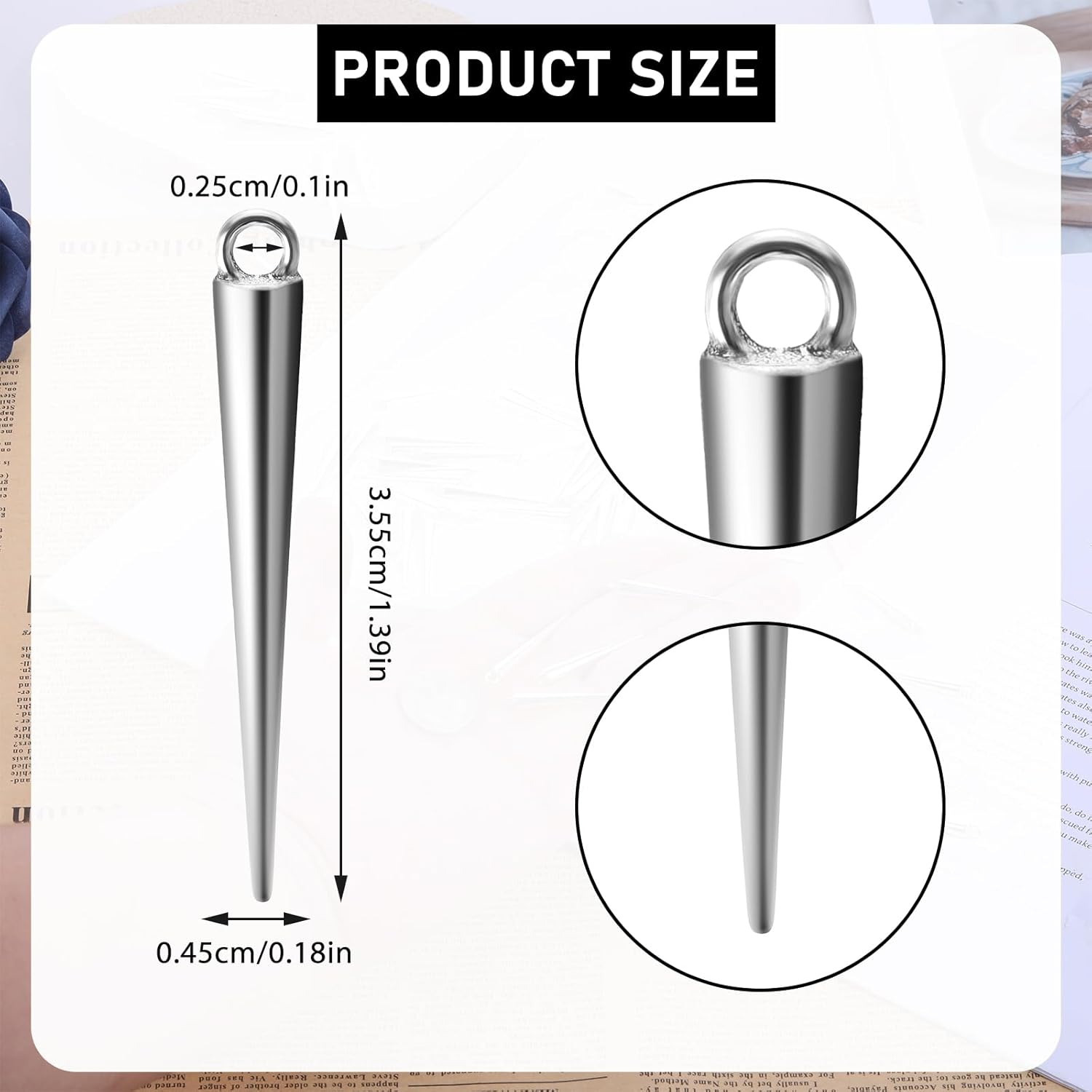 50Pcs Conoid Charms, Stainless Steel Spike Charms Antique Silver Tibetan Vintage Style Goth Charm Pendants Bulk for Jewelry Making Charm Women DIY Necklaces Bracelets Crafts - Image 2