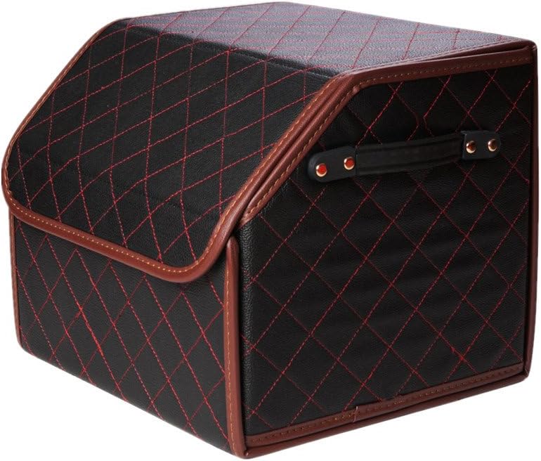 Emilife home Premium Collapsible Auto Trunk Organizer by Richome for Van, SUV, Car, Truck - Durable Faux Leather Cargo Storage Box with Lid(Black,13”X 11.8”X 11”)