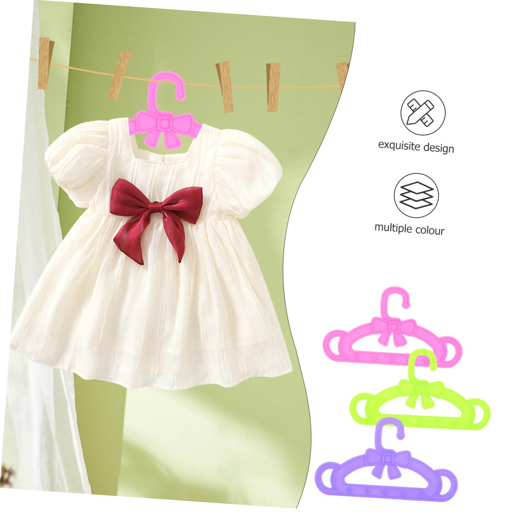 Perchas para Vestidos de Muñecas de Plástico 15 Piezas | Accesorios para Ropa de Muñecas de Juguete, Surtido Rosa Verde y Morado, para Navidad y Ocasiones Obsequios