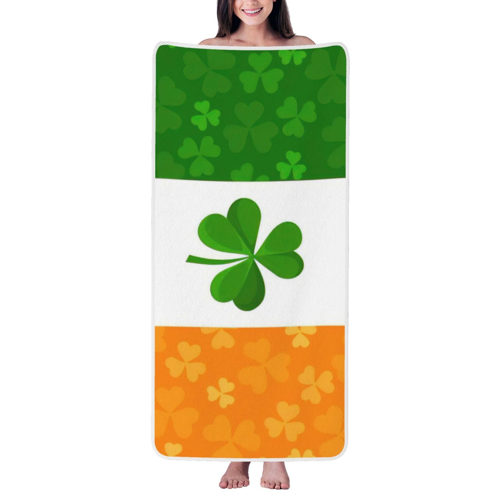 Nimongt Unisex White Irish Flag Print Lightweight Comfort Coral Velvet Bath Towel Home Bathroom Hotel Spa Beach Travel