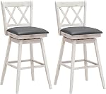 COSTWAY Bar Stool Set of 2, 360 ° Swivel Bar Height 29.5 inch Bar Stool with Foot Rest Upholstered Cushion & Ergonomic Backrest, Sturdy Frame, for Pub, Restaurant, Home (2, Black + Grey)