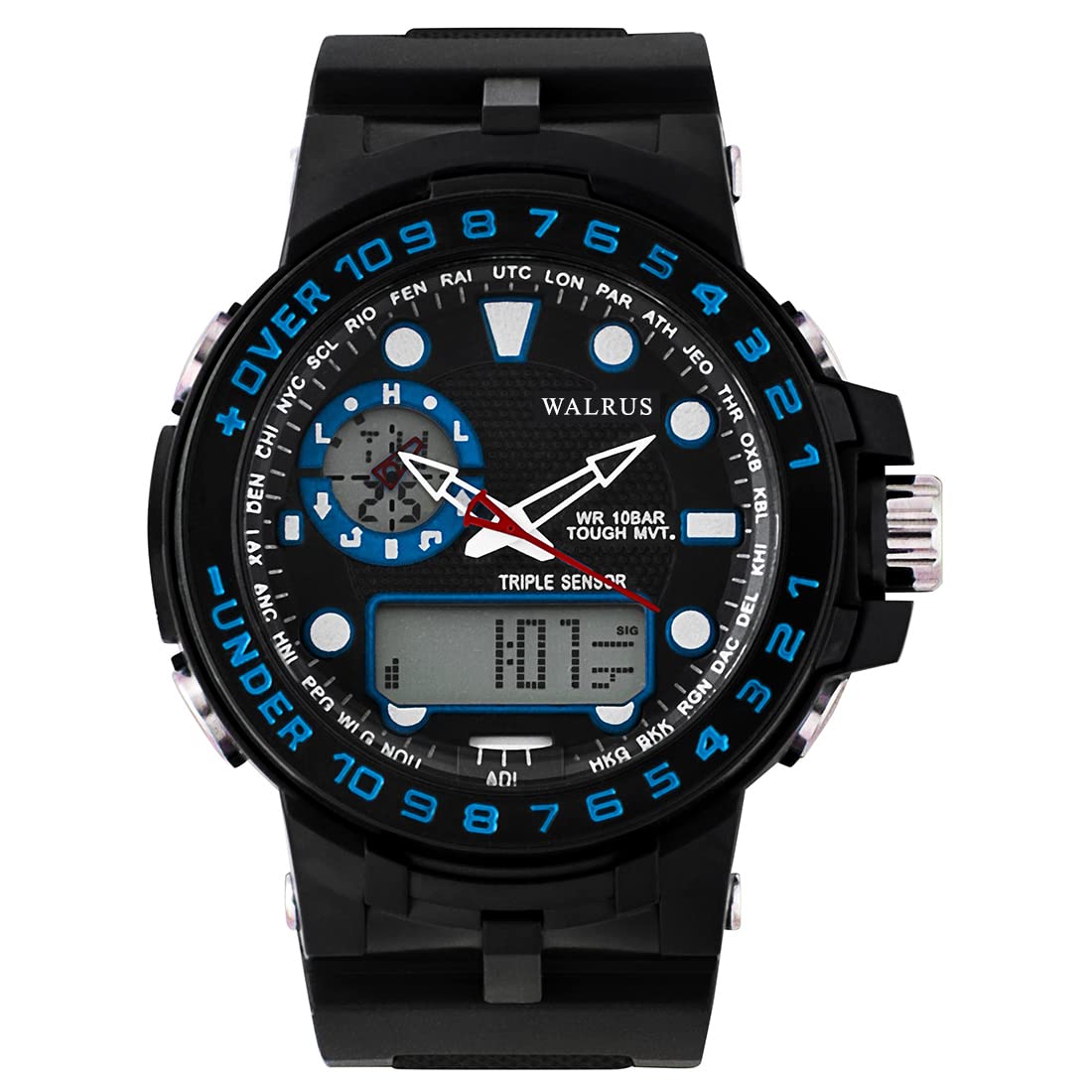 Walrus Blue Dial Digital-Analog Wrist Watch for Men - Black Silicon Strap - Alloy Case - Day-Date Function - 54mm Case Size- Watch for Gift (B0B1QZ6BRB) Amazon Price History, Amazon Price Tracker