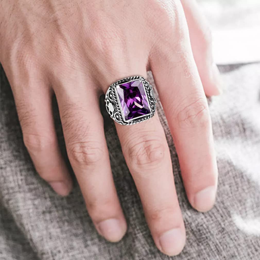 Herren Amethyst Silberring Massiver 925er Sterling Silber Herrenringe Schmuck