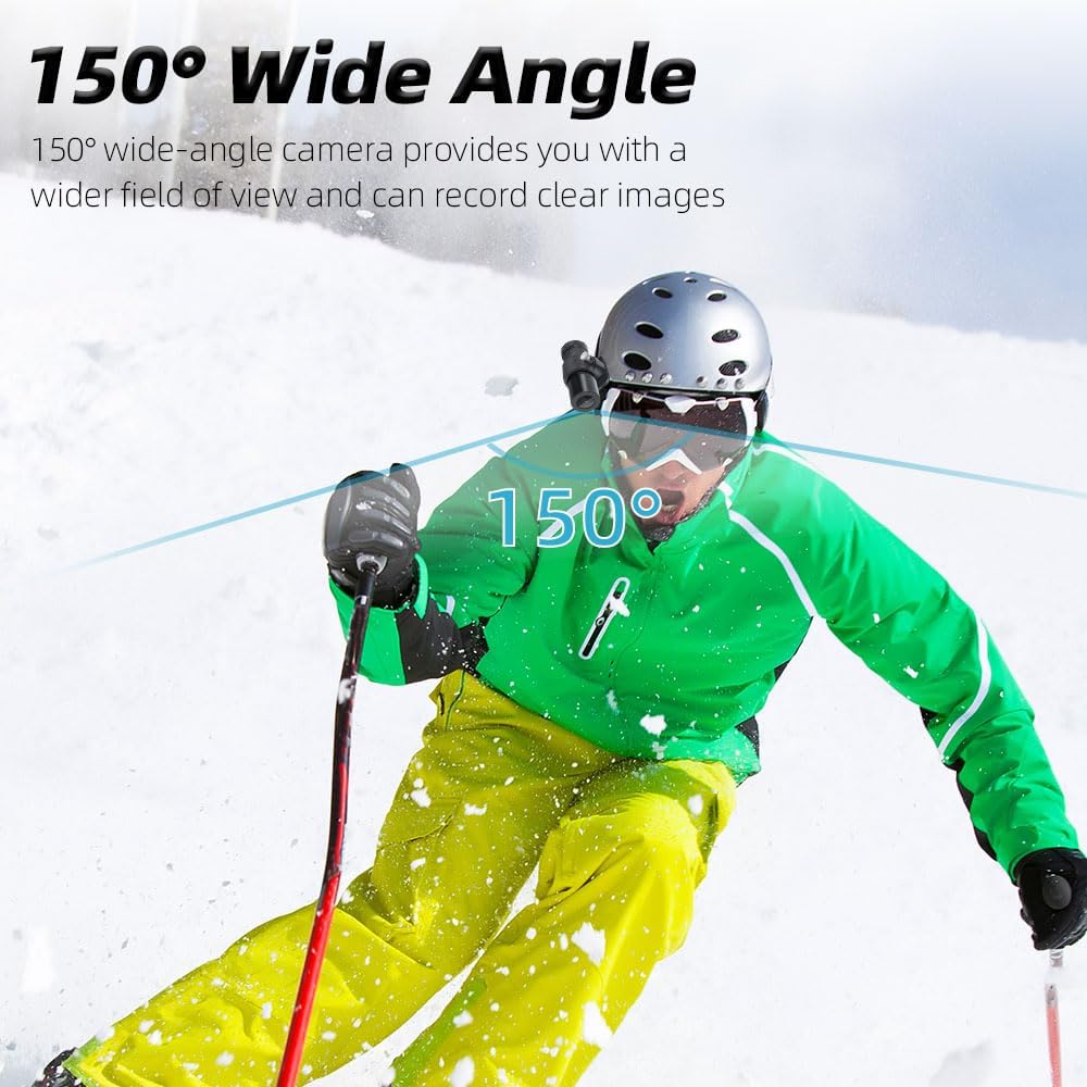Telecamera portatile WiFi VSYSTO per casco da bici e moto, accensione/spegnimento automatico, lente HD 1080P grandangolare da 150° con visione notturna, action camera, sensore G, registrazione in loop