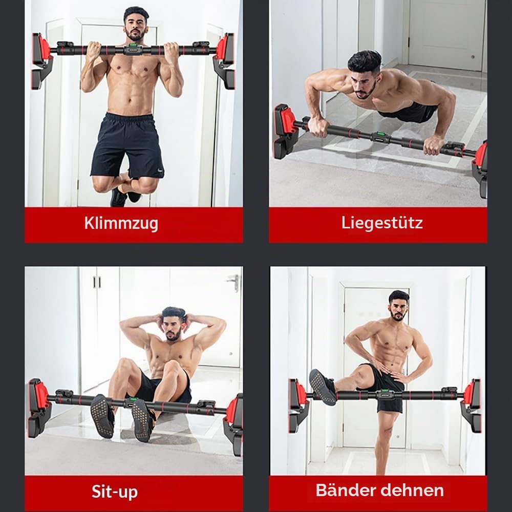 Barra De Dominadas,Türreck Klimmzugstange,Klimmzugstange Yürrahmen,Mit Doppelt Wasserwaage und Kinderzugschnur, doppelt abgestützte Dreiecksstrebeanpassbar bis 96-145cm für Krafttraining zu Hause