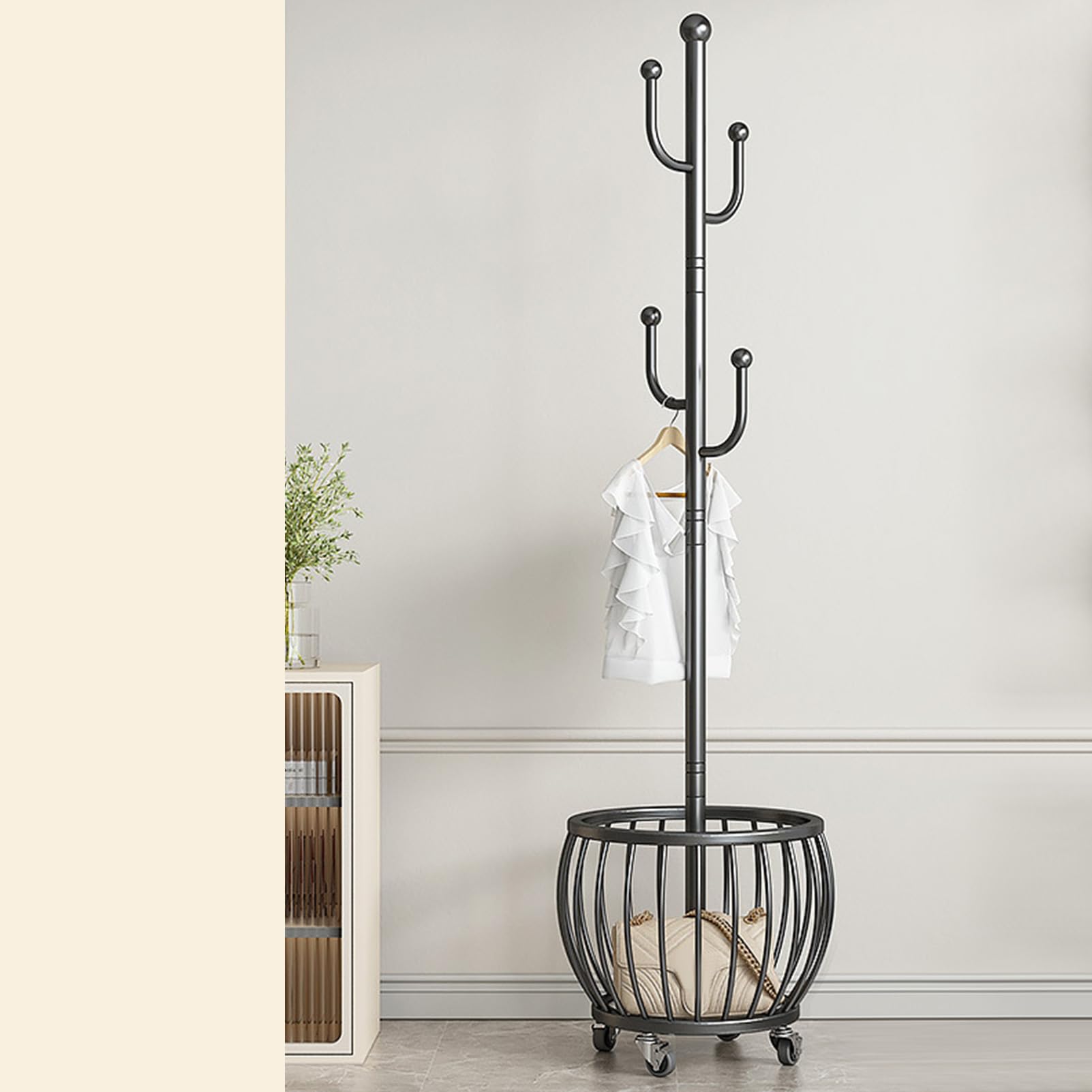 Bedroom Dirty Clothes Basket, Floor Laundry Basket Hanging Rack, Iron Coat Rack, Removable Household Storage Basket