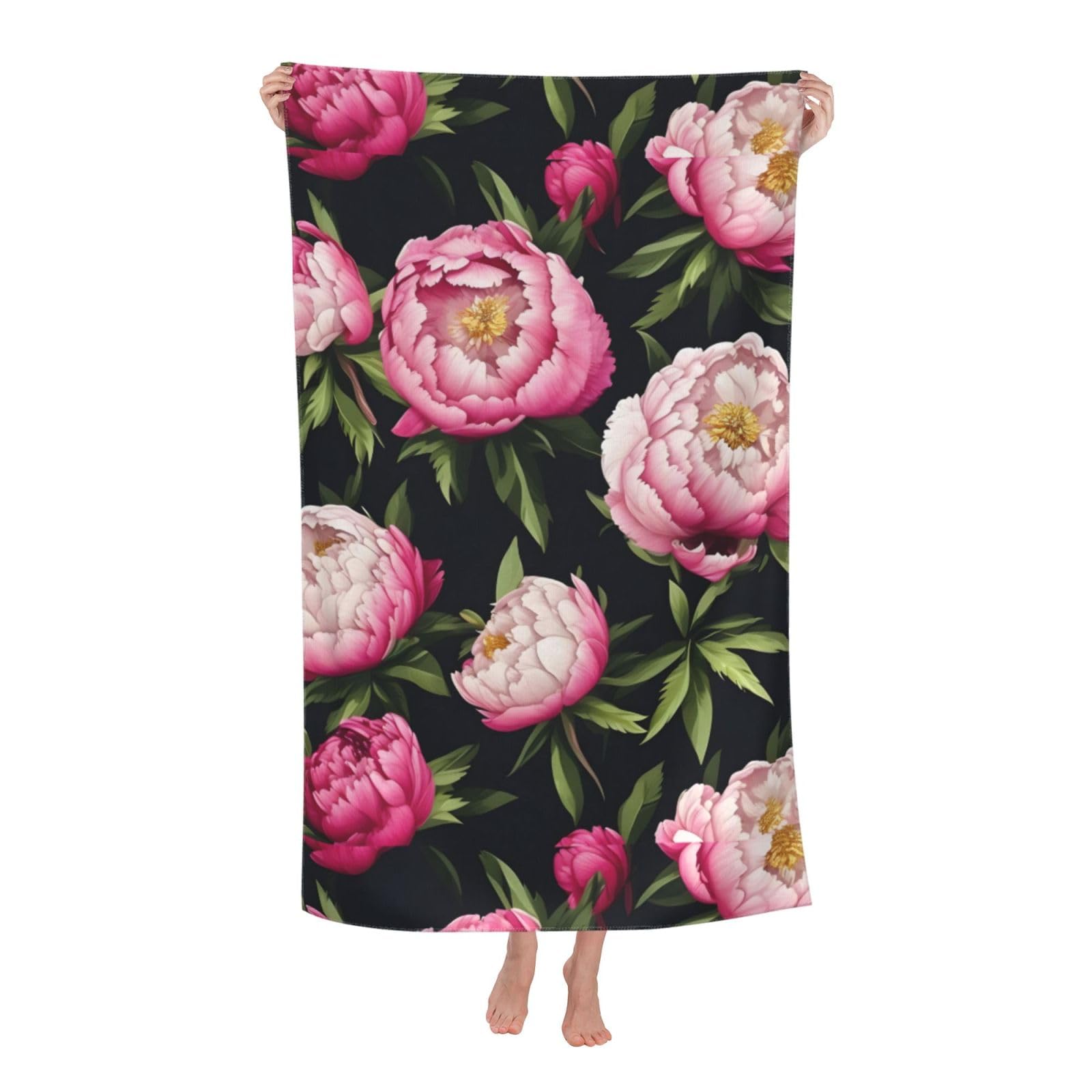 NImongt Peony Flowers Blossom Print Print Oversized Adult Beach Towel For Travel Weekend Getaways Festivals Camping Trips