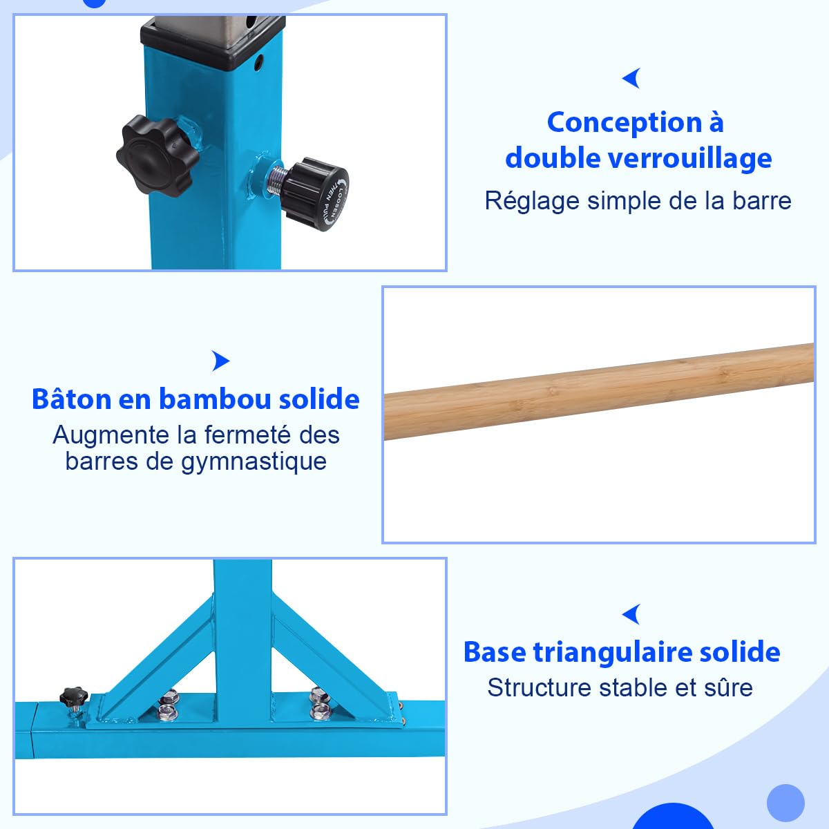 COSTWAY Barres Parallèles de Gymnastique Hauteur Réglable 11 Niveaux, Double Barre Gymnastique à Largeur Réglable Charge 100KG, Entraînement pour Enfants 6 à 12 Ans