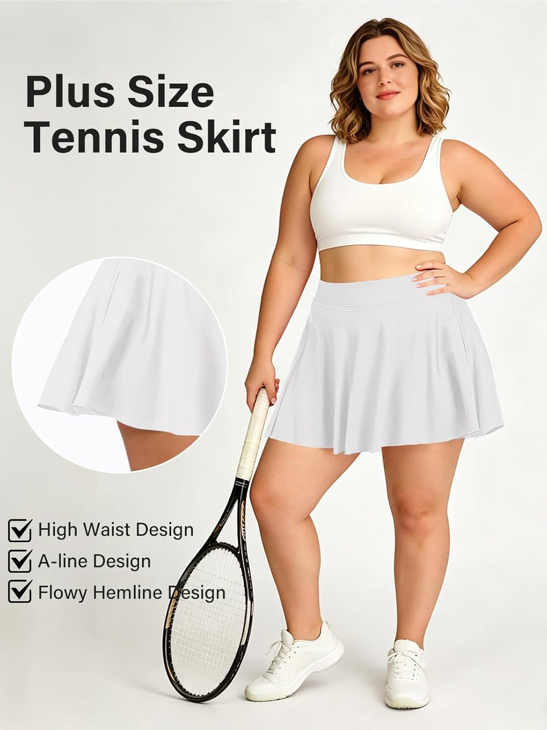 Moon Wood Women's Plus Size Athletic Tennis Skort High Waisted A-Line Workout Mini Skater Skirt with Pockets for Pickleball