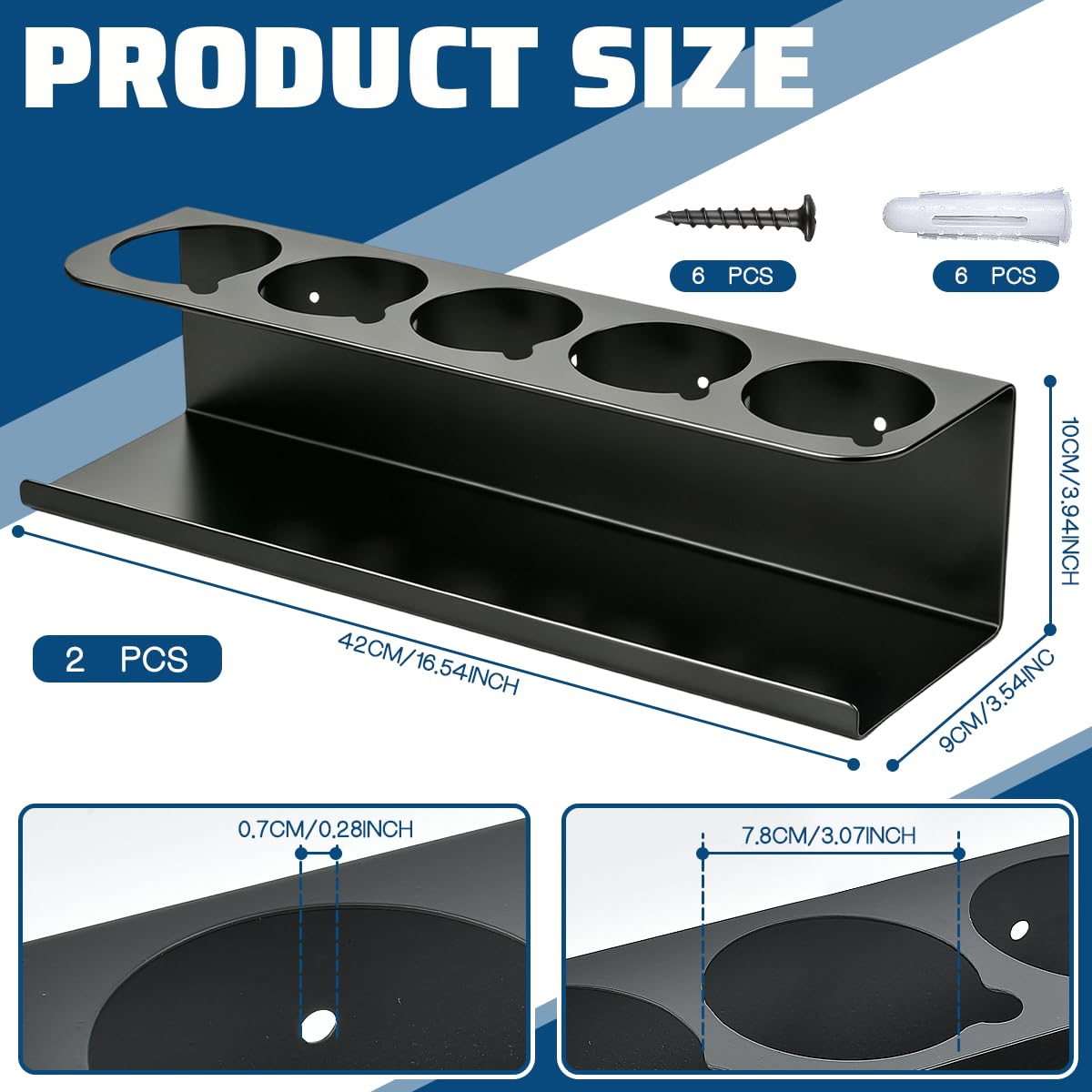 2 soportes para latas de aerosol de acero al carbono negro para 5 latas de 7,6 cm, soporte para latas de taller con tubo de expansión y tornillos, accesorios para garaje, taller, caravana