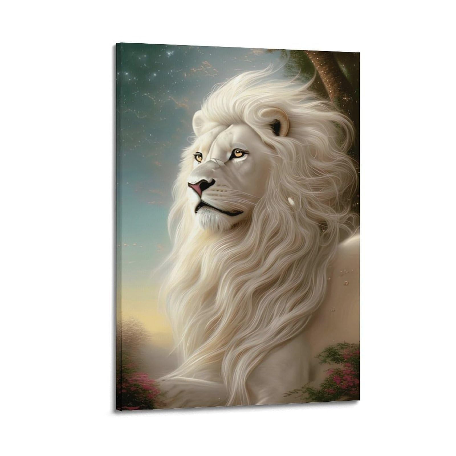 DSZLJY Animal Poster White Lion Serene Twilight Celestial Nature Wildlife Poster Decorative Painting Canvas Wall Posters And Art Picture Print Modern Family Bedroom Decor Posters 20x30inch(50x75cm)