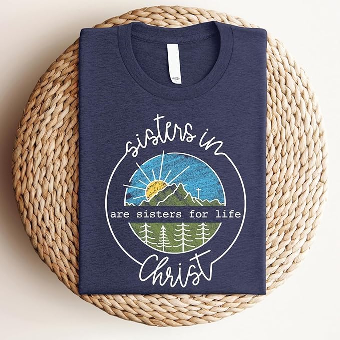 Love in Faith | Sisters in Christ | Christian T-Shirts for Women | Faith-Based Apparel | Christian Gifts (US, Alpha, Small, Regular, Regular, Heather Navy) - Image 5