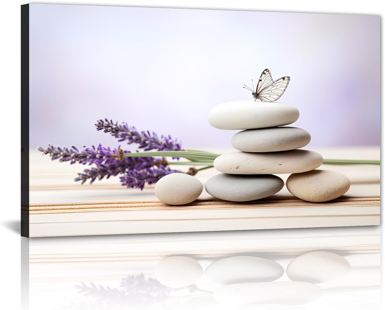GLOKAKA Zen Canvas Wall Art Purple Lavender and Spa Stones Pictures Calming Meditation Print Relaxing Spa Decor for Bathroom Bedroom Home(Artwork-5,20"x30")