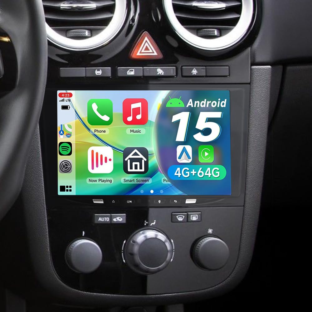 Autoradio Android 15 4+64GB per Opel Corsa D Astra Zafira Vivaro 2004–2011, 8" Touchscreen HD, 8 core, Split Screen, Wireless Carplay Android Auto, Bluetooth, GPS, DSP, WiFi, Stereo (Nero)