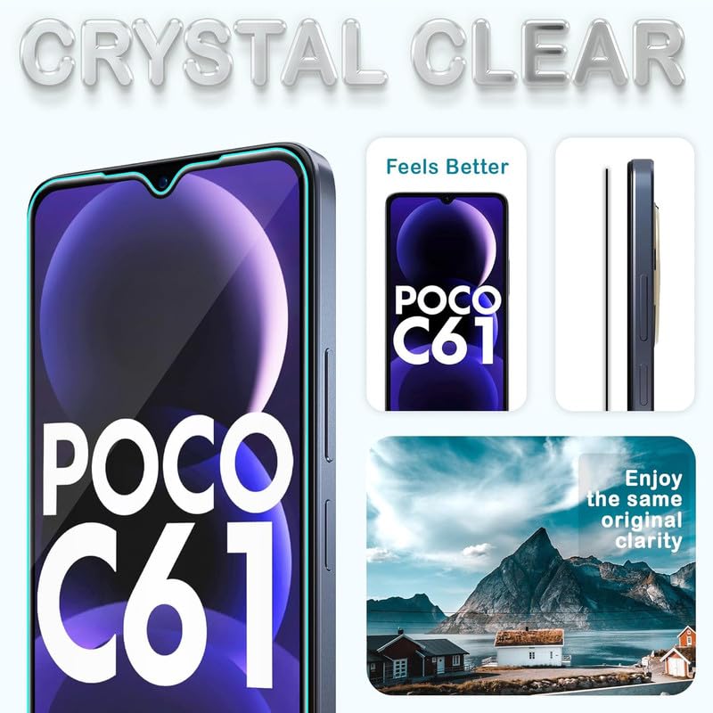 Image of Tempered Glass Screen Protector Compatible For Poco C61 Smartphone Full Screen Coverage (Except Edge To Edge) And Free Complete Easy Installation Kit