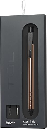 TUL® Bolígrafo de gel retráctil de barril de metal sólido de escritura fina con 2 repuestos, punta media, 0.028 in, barril de oro rosa, tinta negra