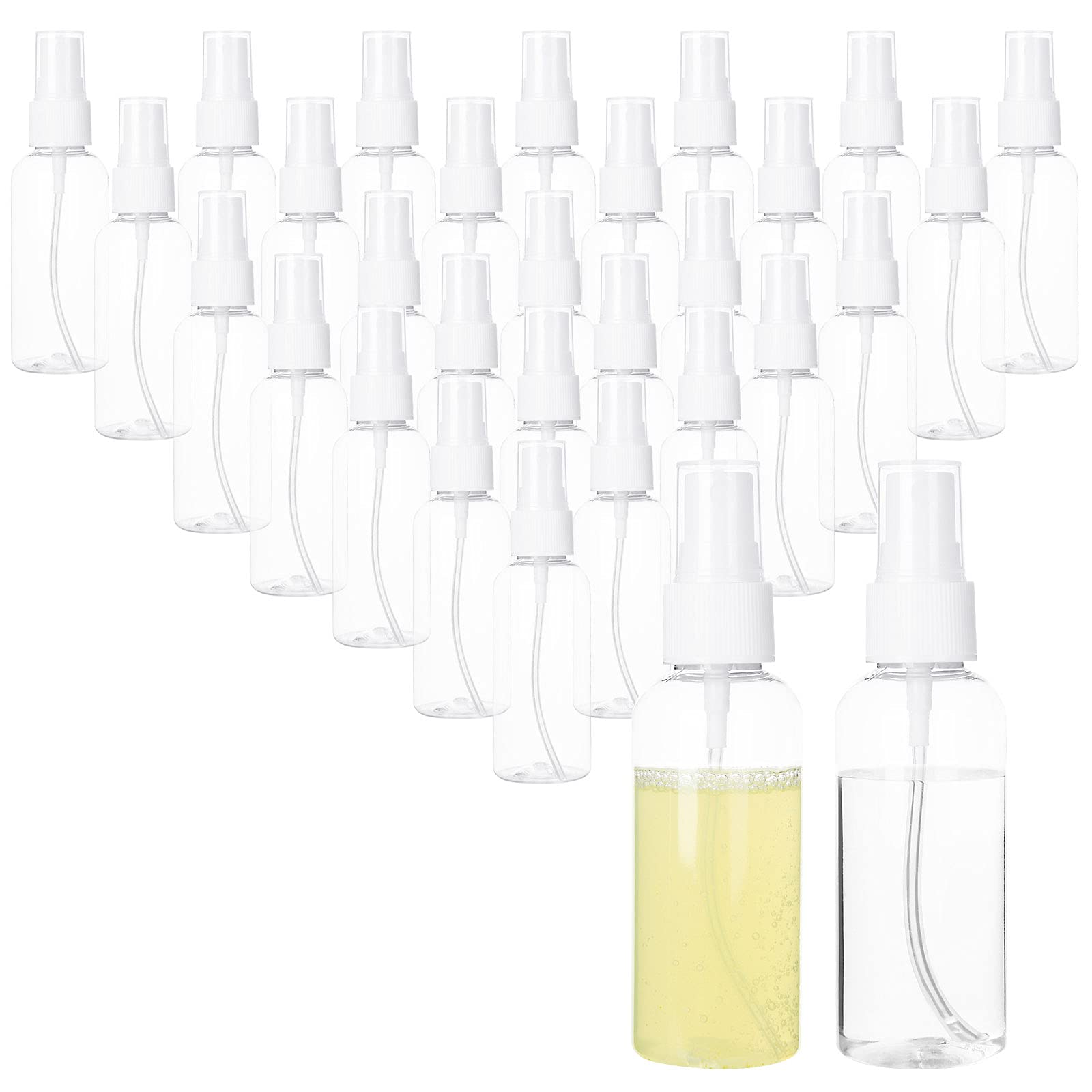 GLEEJON 50PCS Clear Plastic Refillable Sprayer Bottle, 60ML Travel Fine Mist Spray Bottles Empty Refillable Cosmetic Container for Essential Oil,