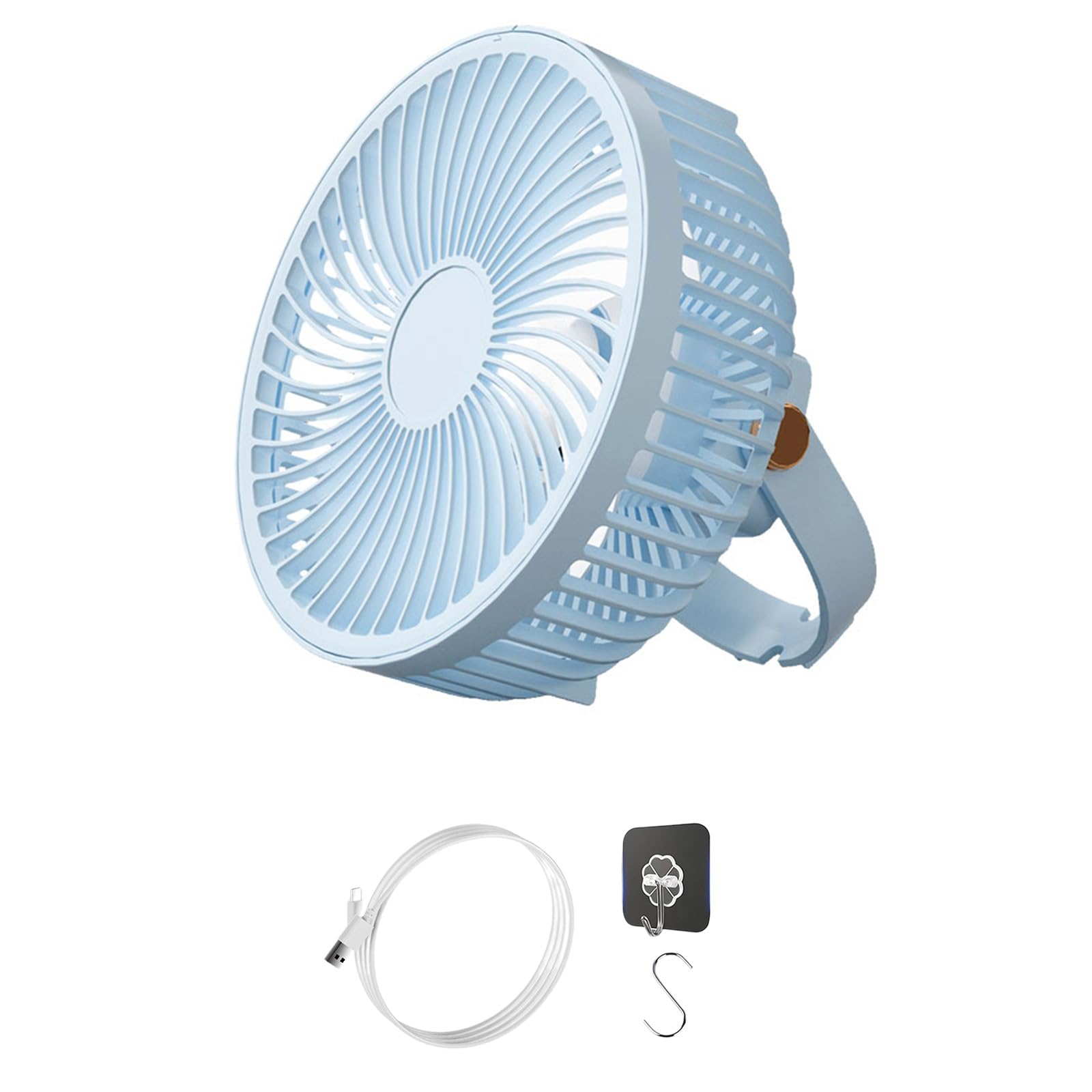 Ventilador de techo recargable de 2000 mAh para camping y dormitorio de 6.9" con gancho
