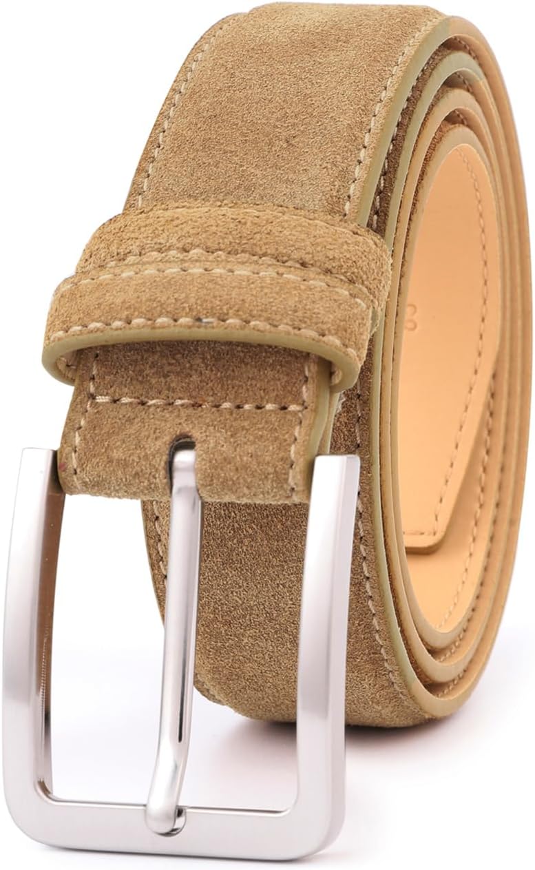 Men's Belt Casual Genuine Leather Suede Belts for Men 1 3/8" Wide Elegant Golf Dress Belt