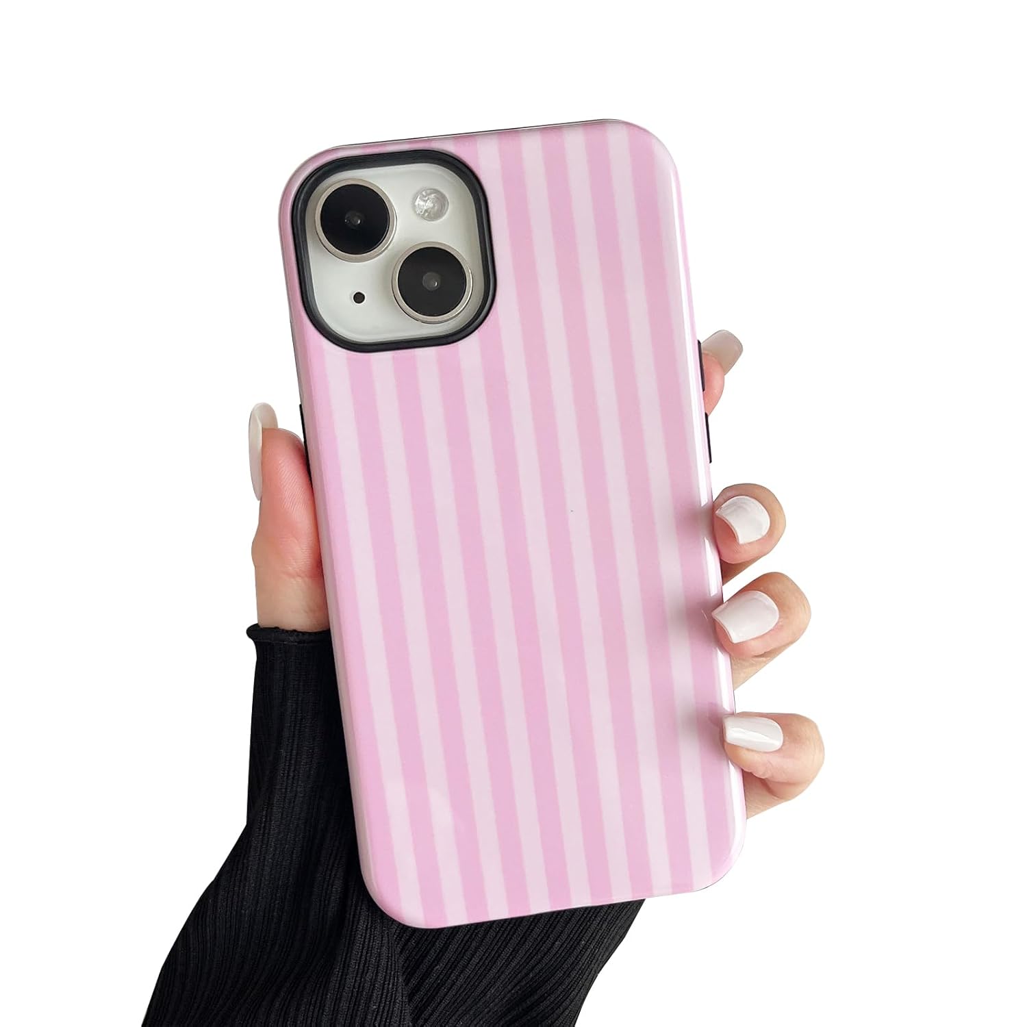 Compatible with iPhone 15 Case Cute Fashion Aesthetic Striped Pattern Cover for Women Shockproof Soft TPU and Hard