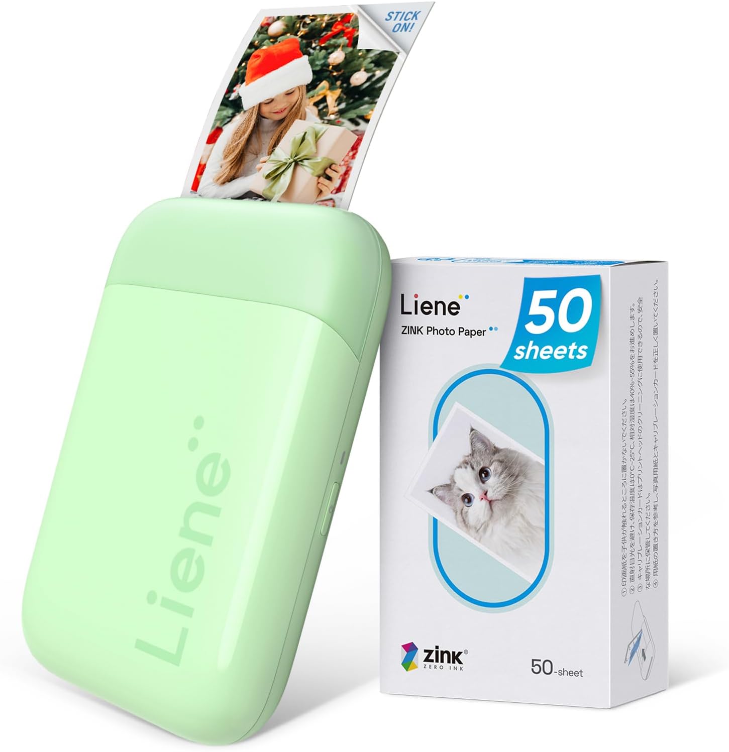 Liene Photo Printer, 2x3” Mini Portable Instant Photo Printer Bundle w/ 50 Zink Adhesive Paper, Bluetooth 5.0, Compatible w/iOS & Android, Small Color Mono Picture Printer for iPhone, Smartphone Green