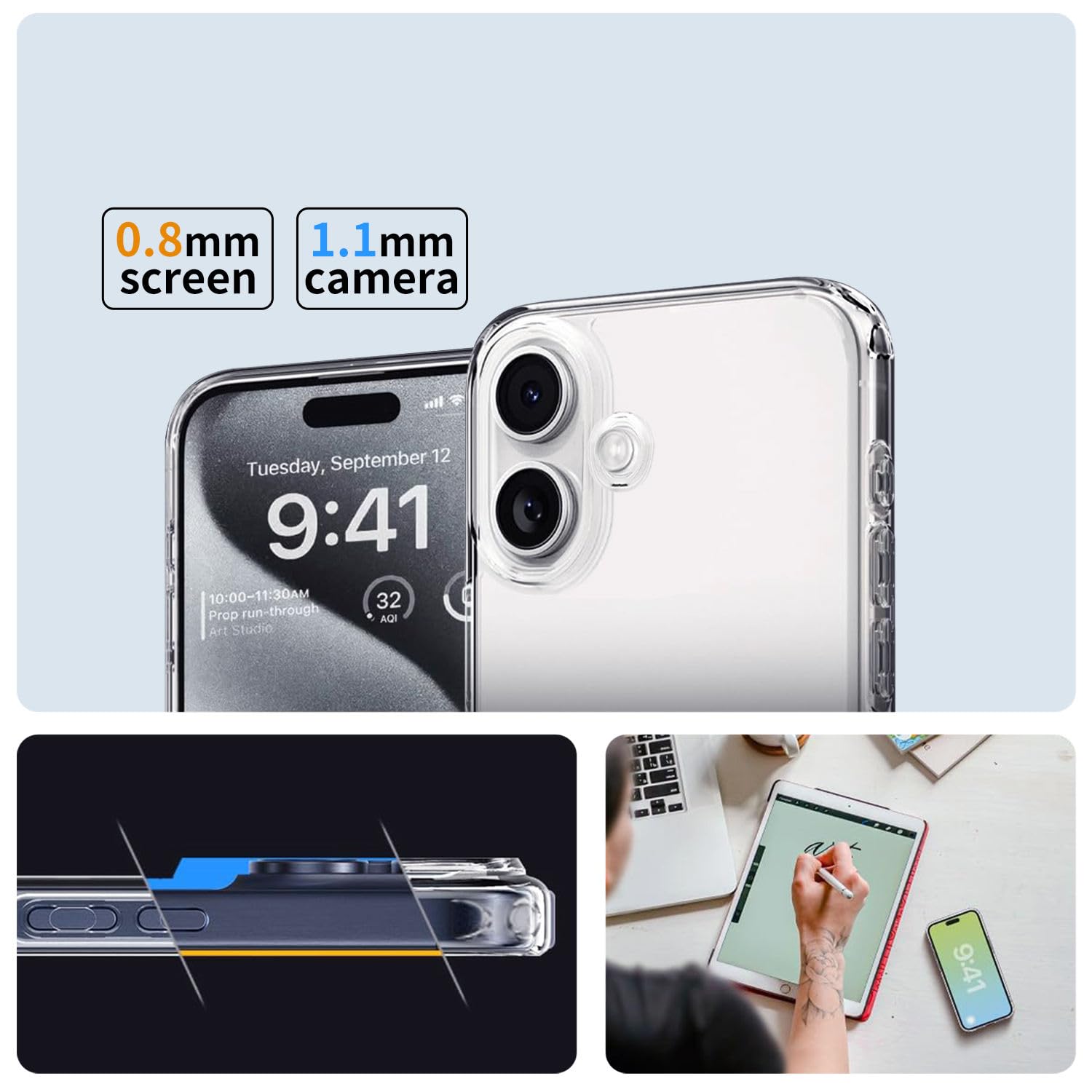 DIZORO® Crystal Clear Back Case Cover for iPhone 16 with Anti-Yellow Transparent Cover | Shockproof Design | Hard Back Cover Clear Case for iPhone 16 with Non Yellowing (PC, Transparent) — Amazon image 3