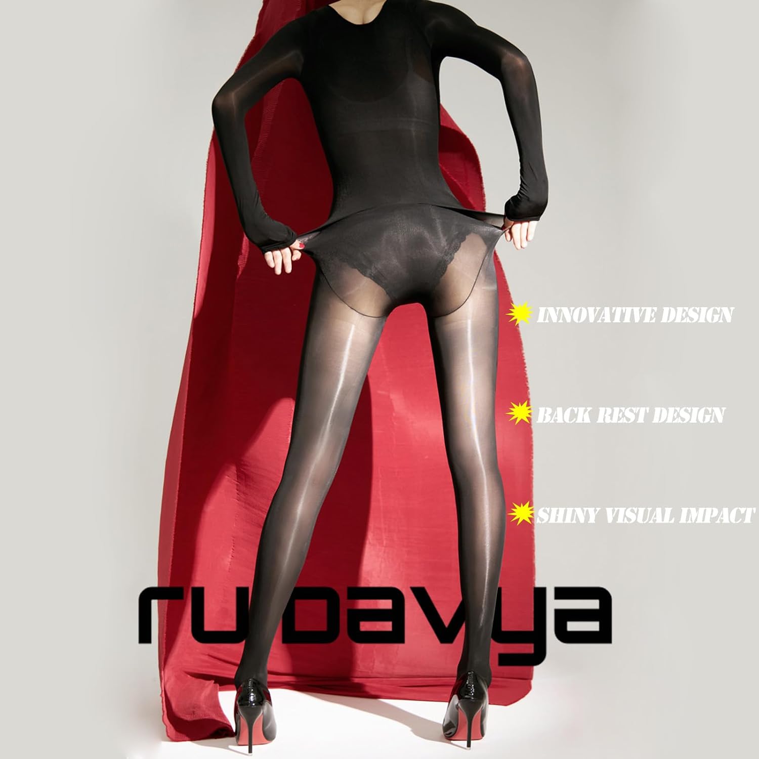 RUIBAVYA Body Stockings for Women Sexy Oil Shiny Bodystocking Nylon Bodysuit Catsuit Long Sleeved Shimmer Tights Pantyhose - Image 4