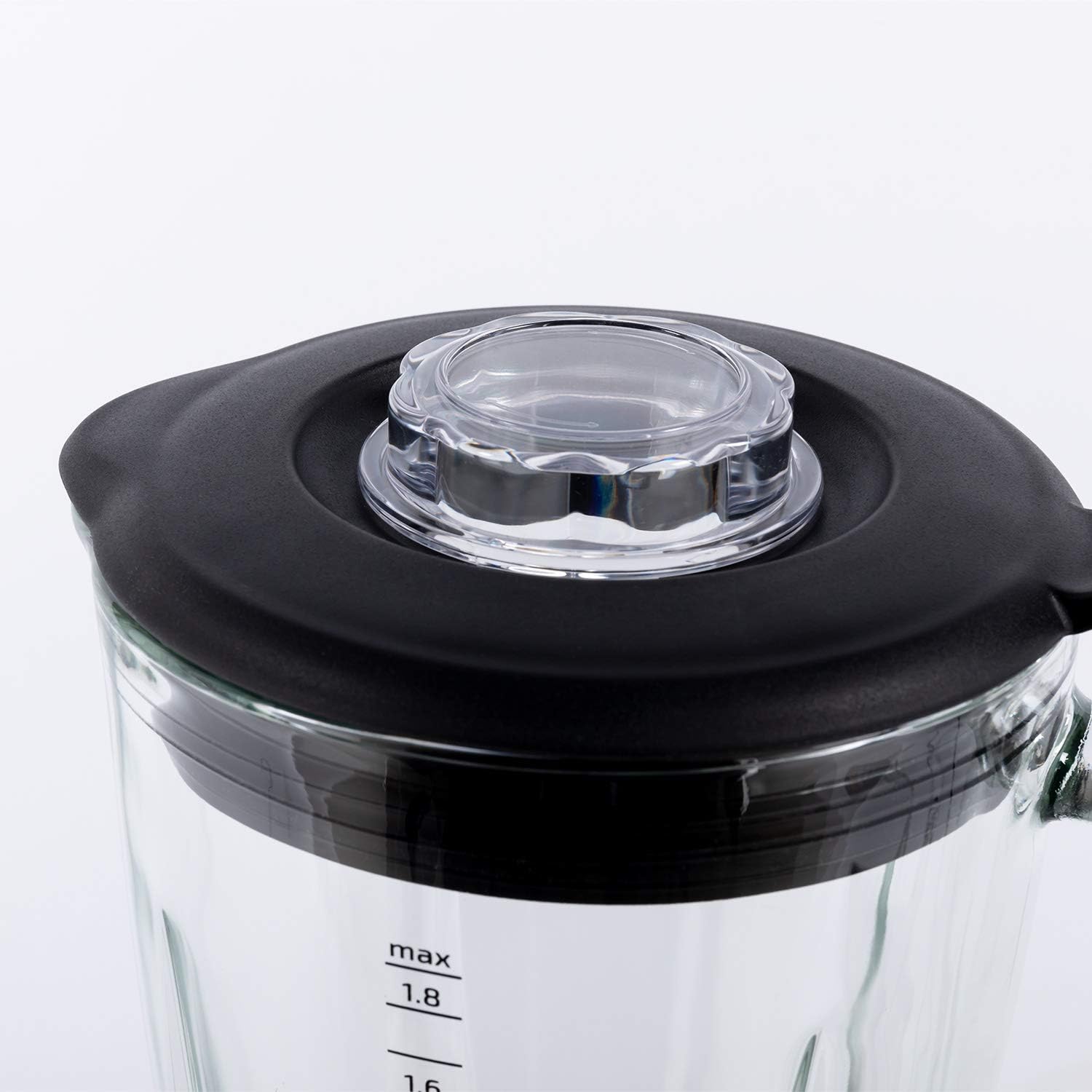 Blender pitcher containing a smoothly blended mixture.