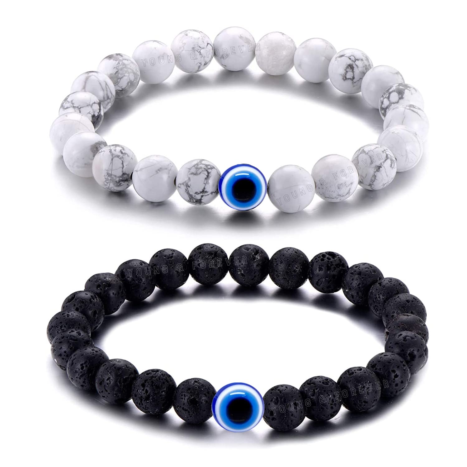 Gift Evil Eye Beaded Bracelet for Men, Stone Beads for Women Long Distance Relationships Couples Bracelets Set of 2 Couples Gift bestfriends two Couple Bracelet