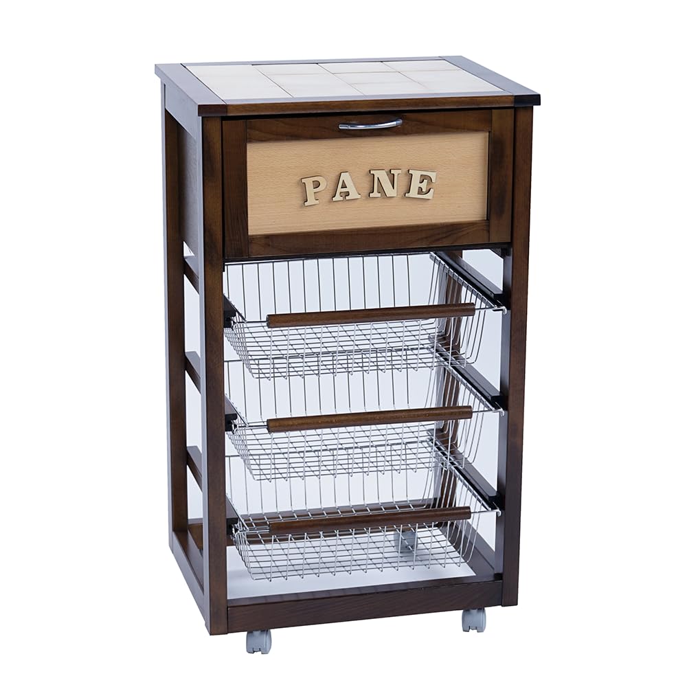 LIBEROSHOPPING.eu - LA TUA CASA IN UN CLICK Carrello da cucina con ruote LANDHELL LUSSO portapane e portafrutta (Noce)