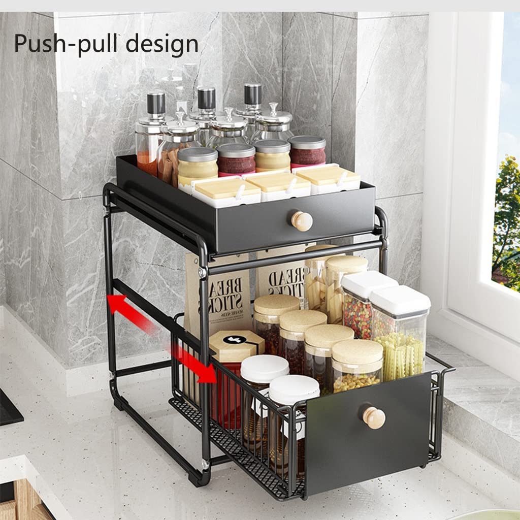 Organizer Sottolavello A 2 Ripiani Estraibile, Scaffale A L Per Cucina E Bagno, Acciaio Carbonio, 25+10kg - 2