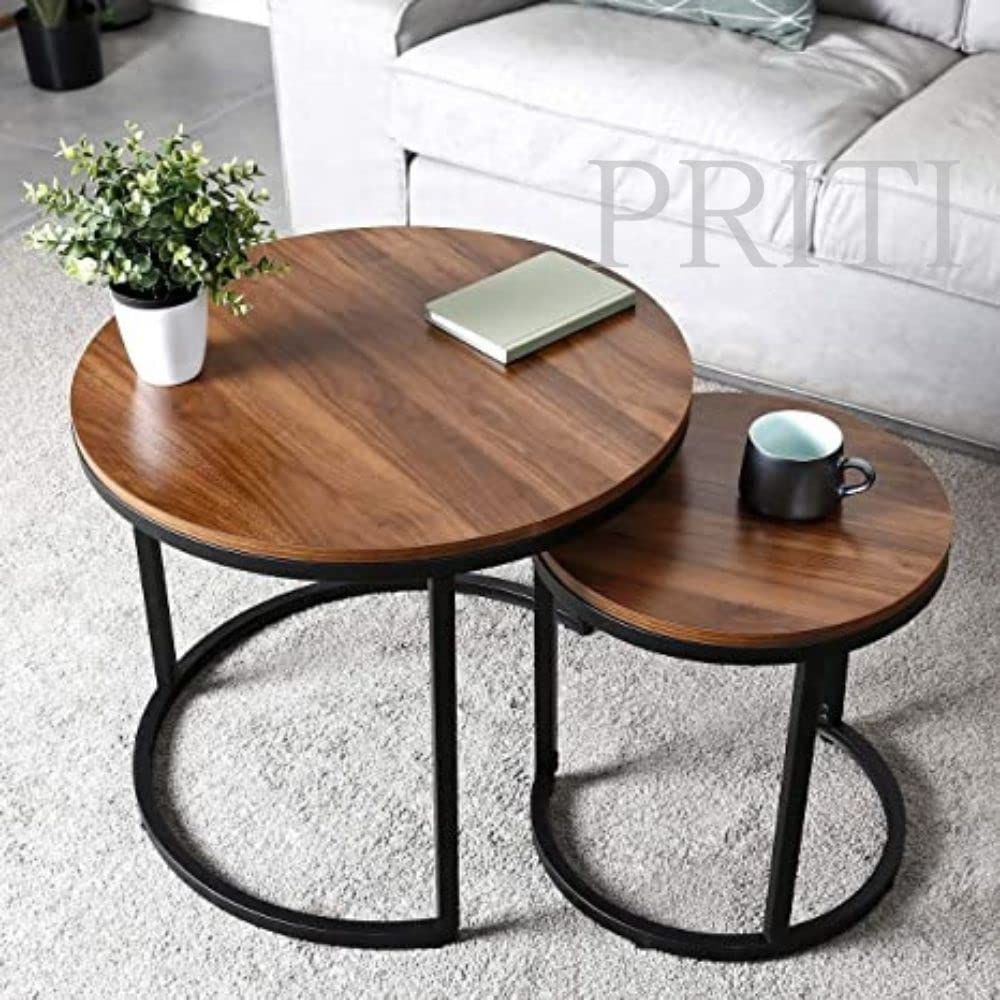 Priti Engineered Wood Modern Nesting Side Coffee Tables, Stable and Easy Assembly, Wood Tabletop with Metal Frame - Brown, Set of 2, for Living Room-picture-20