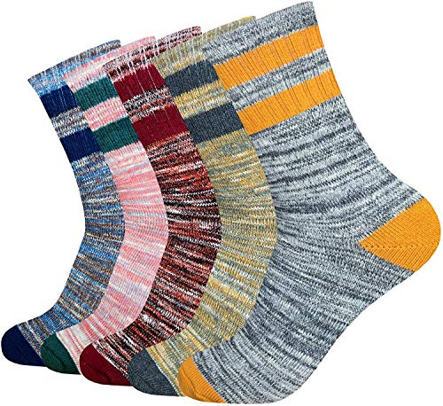 5 Pack Women's Hiking Walking Wool Crew Socks, Multi-pack Wicking Cushion Crew Socks (Color 2, Shoe Size: 6-11)