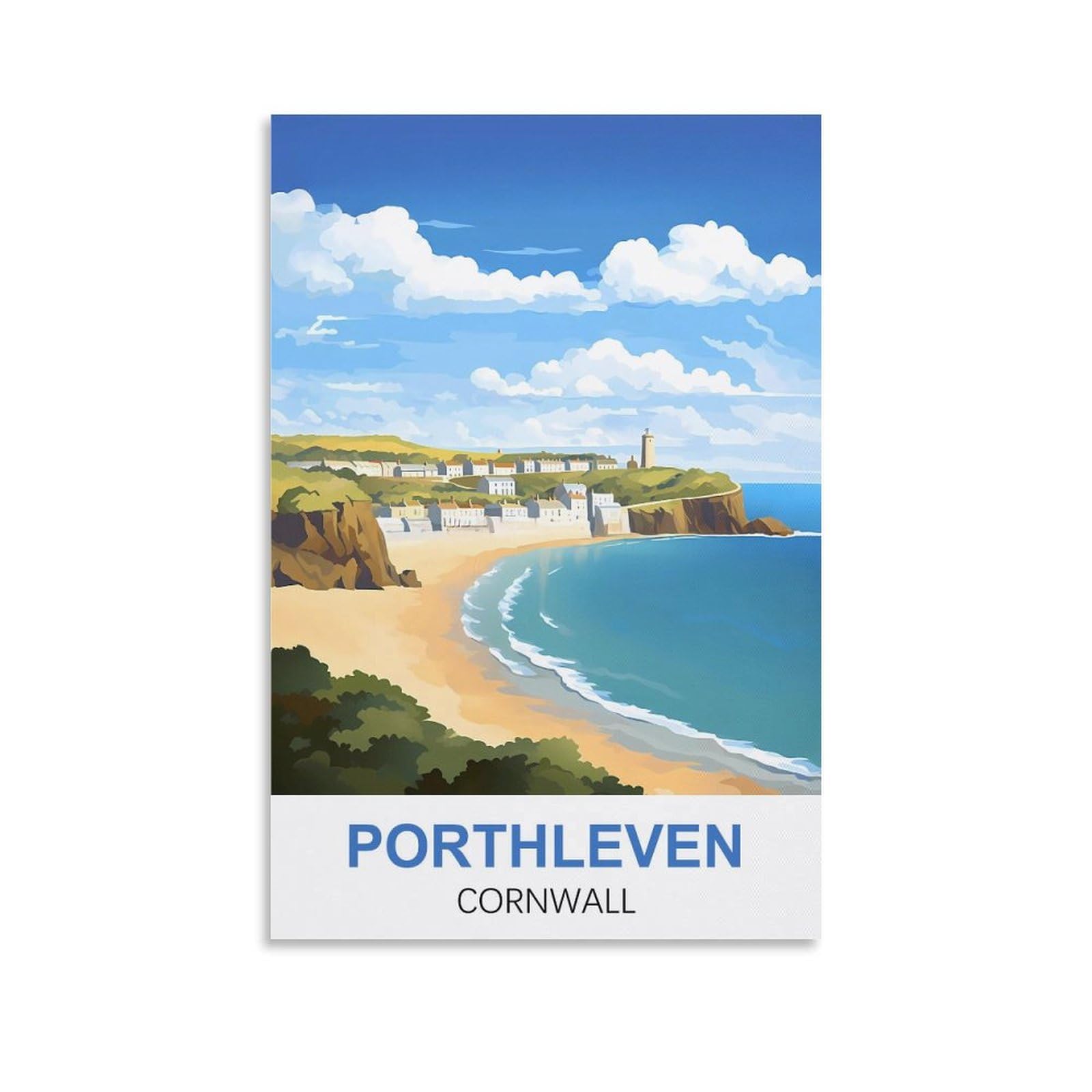 Fuudang Unframe-Style Porthleven Cornwall Vintage Travel Posters 08X12inch(20X30cm) Canvas Art Poster And Wall Art Picture Print Modern Family Bedroom Decor Posters