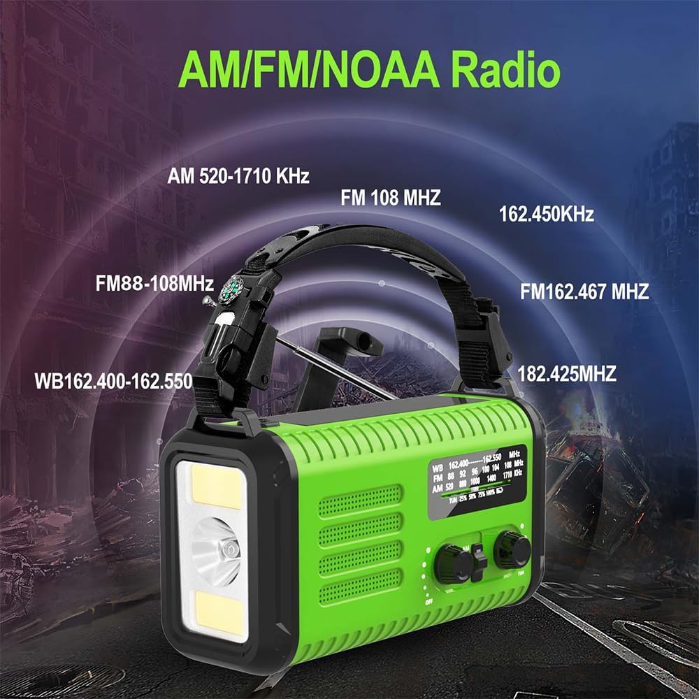 20000mAh 74000mWh Emergency Crank Radio, NOAA Weather Radio AM FM Hand Crank Solar Flashlight, Battery Operated Cell Phone Charger, USB Charging, Reading Lamp, SOS & Compass for Emergencies