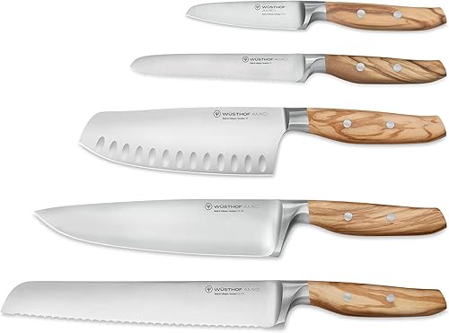 Vista 23 de Wüsthof AMICI - Cuchillo Santoku de borde hueco de 7 pulgadas, color marrón
