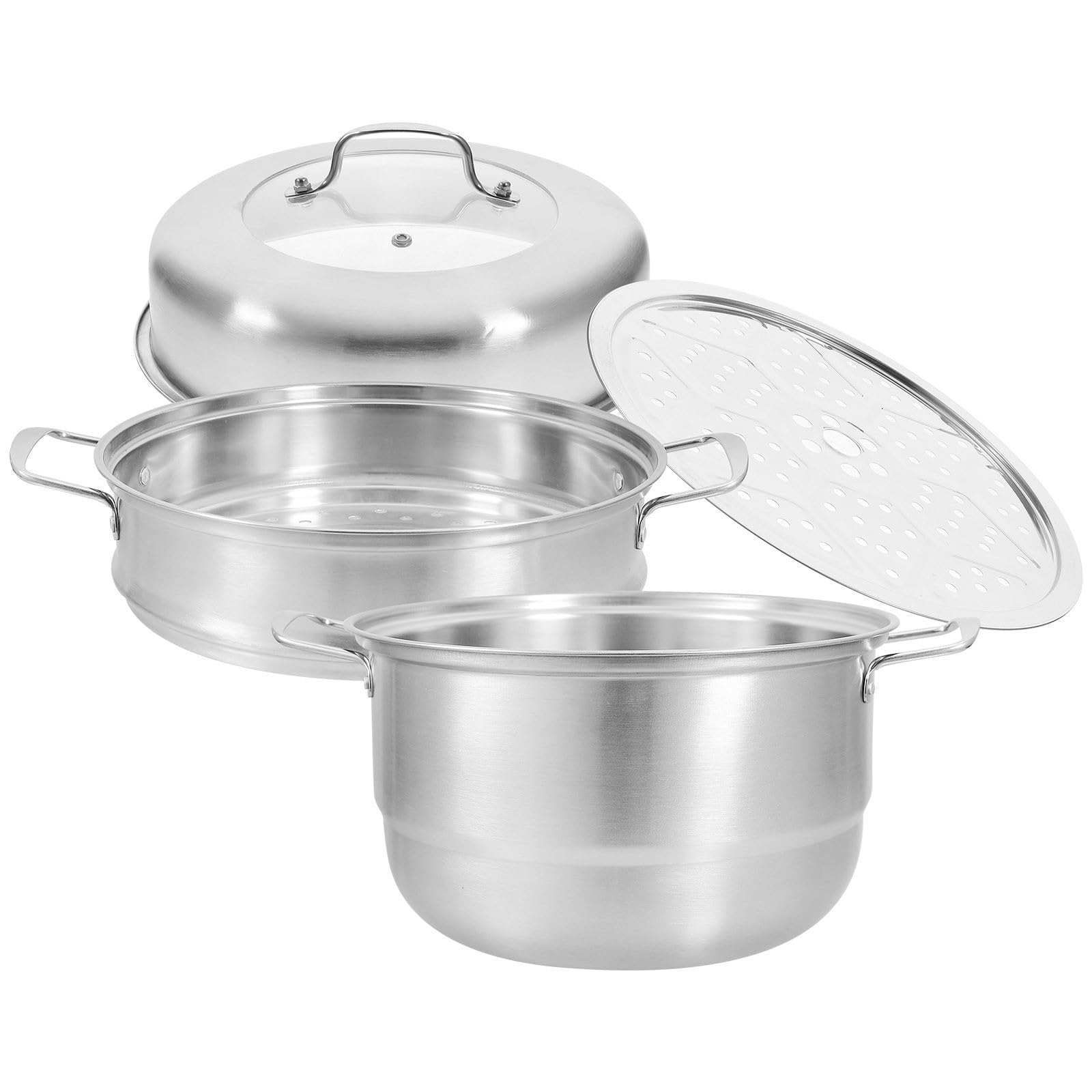 Dampfgarer aus Edelstahl mit 3 stöckigem Mehrschicht Design Kompatibel für Herdarten zum Schonenden Dampfgaren von Speisen in Küche