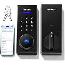 Philips Wi-Fi Smart Lock, WiFi Keyless Entry Keypad Door Lock, Front Door Deadbolt, Fingerprint Unlock, PIN Code Unlock, Auto Locking, App Remote Control, Bulit in WiFi