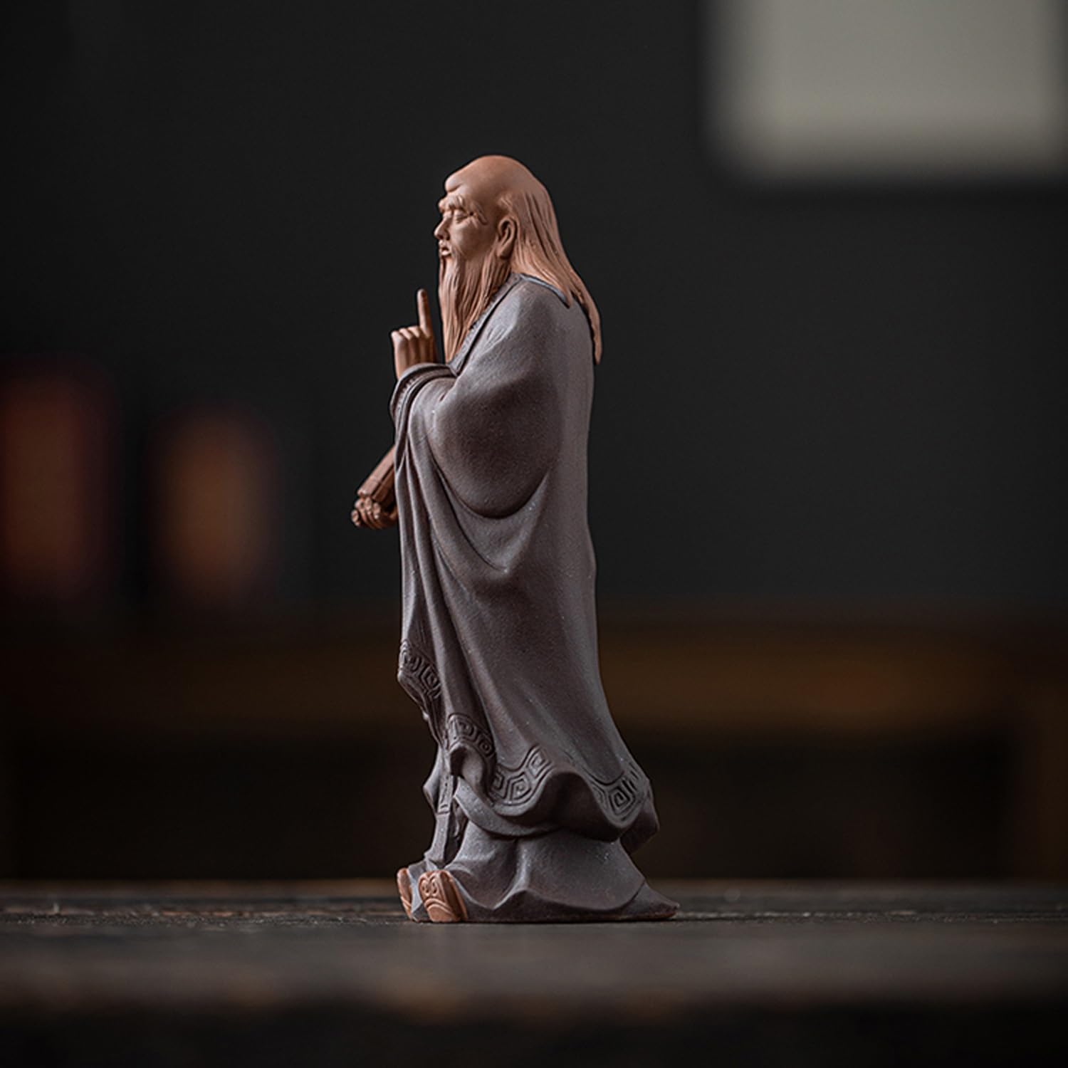 figurki zwierzątek， Taoistyczna figurka Laozi z fioletowej gliny, ozdoba dla zwierząt domowych z herbaty, dekoracja biurka na ceremonię parzenia herbaty, prezenty