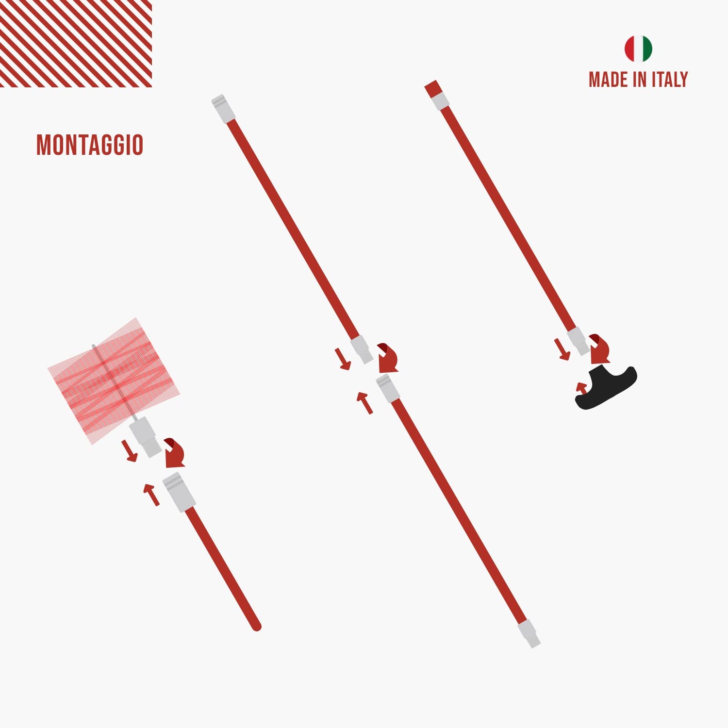 BARETTO Kit Pulizia Camino Canna Fumaria Ø 130 mm Scovolo NYLON Aste 6 m Curvatura 45° Rimozione fuliggine Spazzacamino