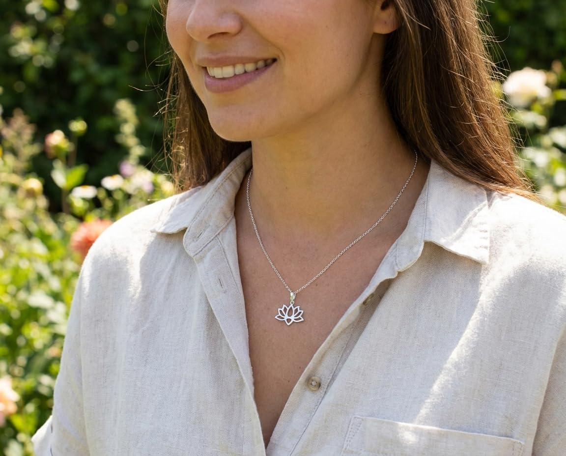 Bling Jewelry Fiore Di Loto Aperto Di Giglio Di Fiori Di Zen Buddhista Ciondolo Collana Per Donne Adolescenti Yogi .925 Argento Sterling