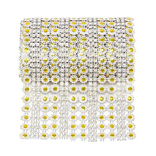 Honbay 4.5 Inch x 2 Yards Sparkling Flower Shape Diamond Mesh Wrap Roll Faux Crystal Rhinestone Mesh Ribbon for Wedding, Birthday, Baby Shower, Arts & Crafts,etc (Gold)