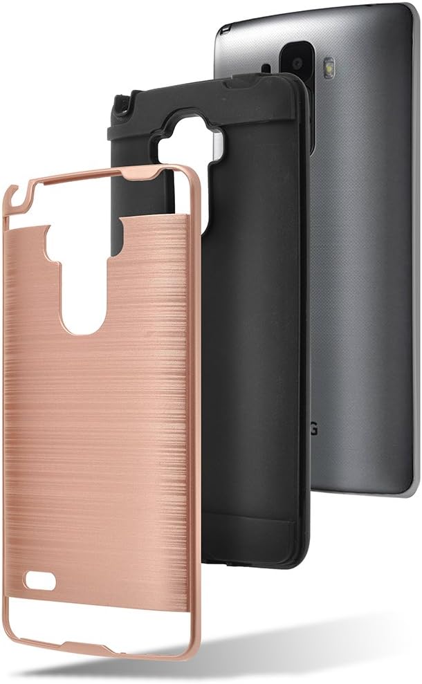 LG G Stylo Case, 2-Piece Style Hybrid Shockproof Hard Case Cover + Circle(TM) Stylus Touch Screen Pen And Screen Protector - Rose Gold