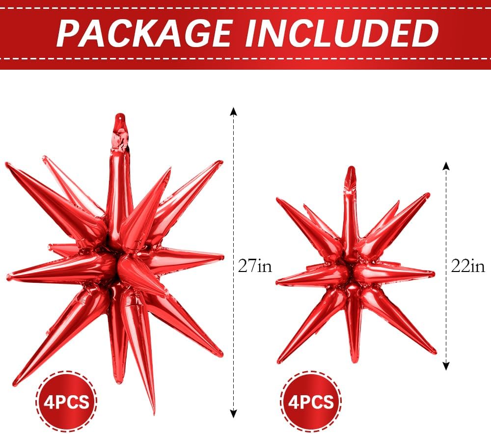 Red Star Balloons Foil Mylar Balloons Easter Starburst Balloon Arch Kit Glitter Spike Metallic Balloon Decorations for Birthday Graduation Bachelorette Party Wedding Anniversary Valentines Day