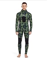 DEMMET 3mm Neoprene Spearfishing Wetsuit Hooded Camo 2-Piece with Chest Knee Pads for Freediving Snorkeling