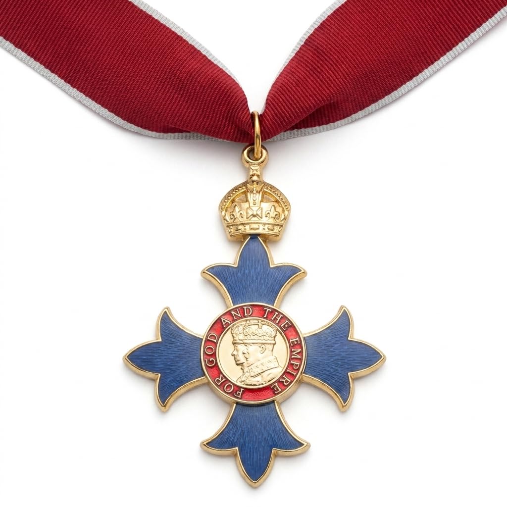 FREECROWS Royal British Empire Commander’s Cross – Professional 2nd Type (1937) Heritage Sculpture – King George V & Queen Mary Blue Enamel Achievement – Rose-Pink & Grey Exhibit Artifact