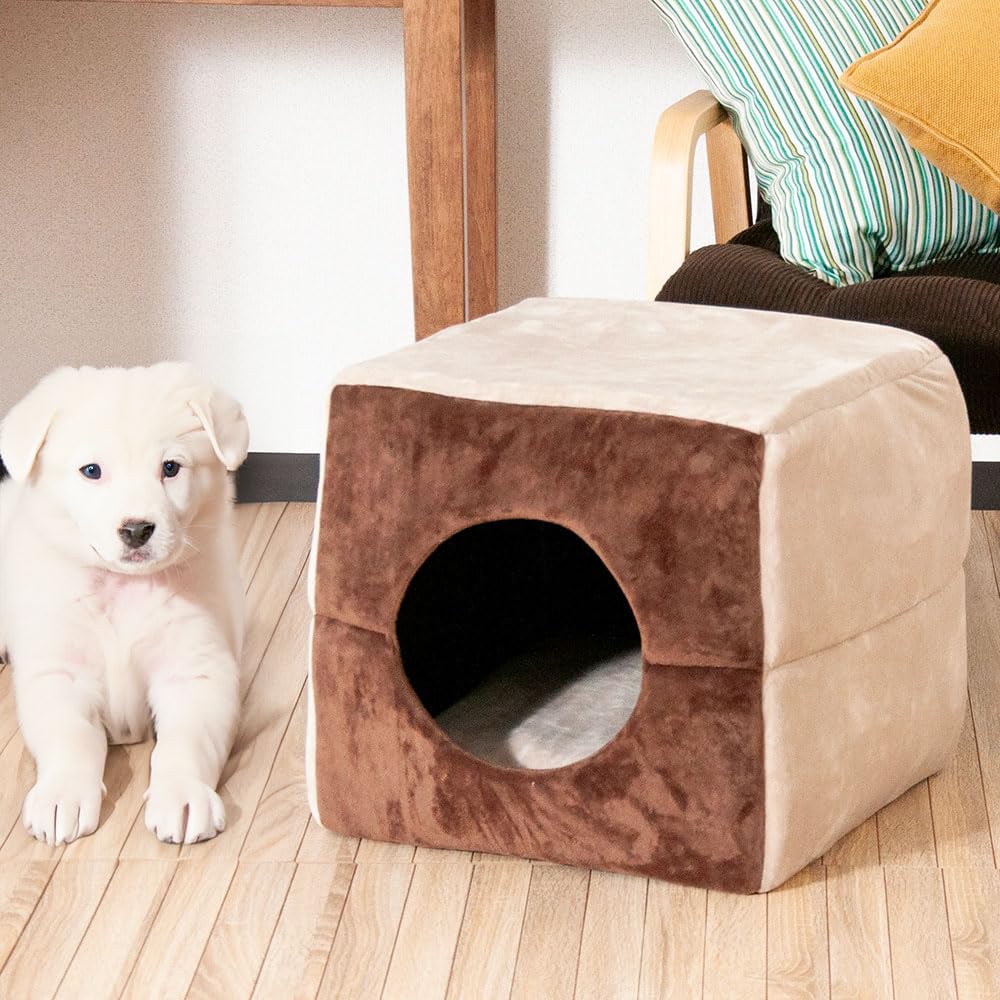 Amazon | プチリュバン 犬 猫 ベッド ペットベッド スクエア ブラウン