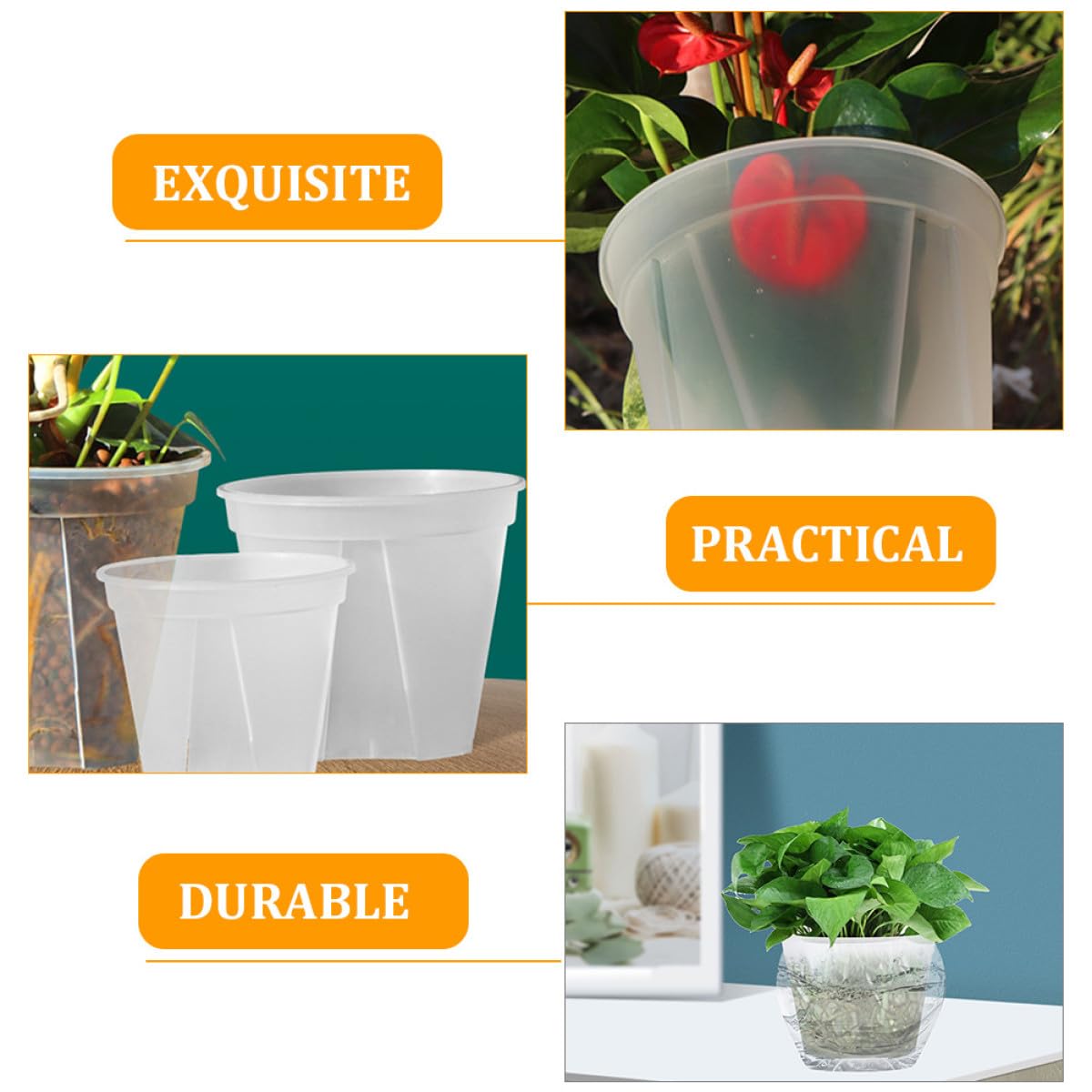 Tofficu Durchsichtige Pflanztöpfe aus Kunststoff mit Belüftungslöchern 2 Stück Stabile Orchideen Blumentöpfe für Garten und Indoor Pflanzen